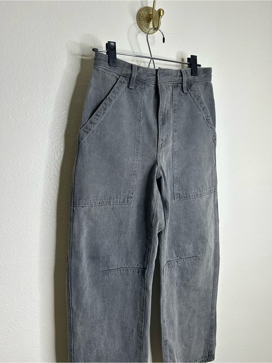 Enza Costa 100% Cotton Rigid Denim Black Barrel Utility Style Cropped Jean