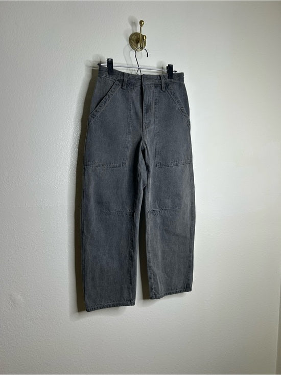 Enza Costa 100% Cotton Rigid Denim Black Barrel Utility Style Cropped Jean