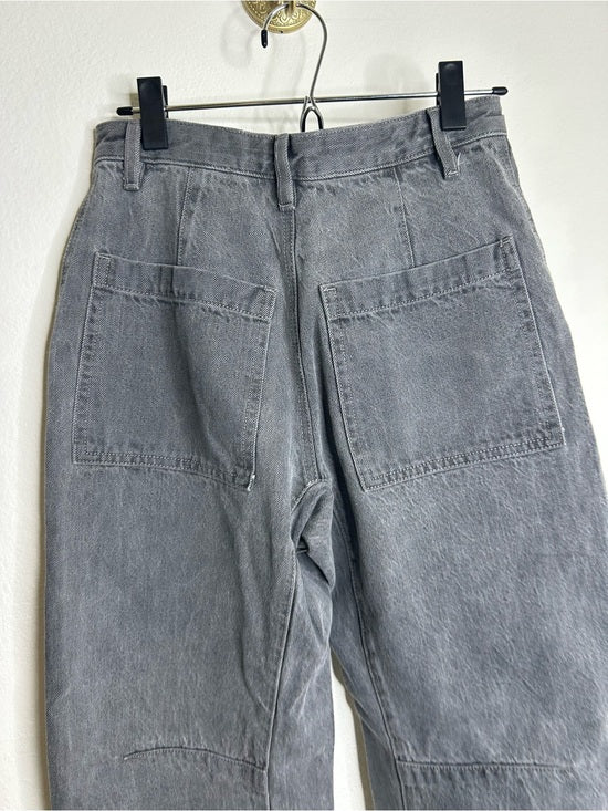 Enza Costa 100% Cotton Rigid Denim Black Barrel Utility Style Cropped Jean