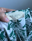 Ex Voto 100% Cotton White Green Bird Block Printed Maxi Dress