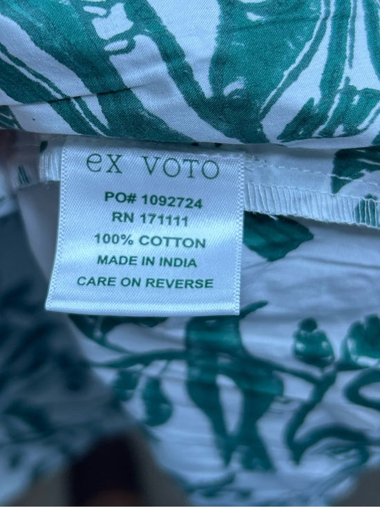 Ex Voto 100% Cotton White Green Bird Block Printed Maxi Dress
