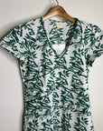 Ex Voto 100% Cotton White Green Bird Block Printed Maxi Dress