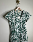 Ex Voto 100% Cotton White Green Bird Block Printed Maxi Dress