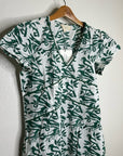 Ex Voto 100% Cotton White Green Bird Block Printed Maxi Dress