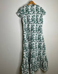 Ex Voto 100% Cotton White Green Bird Block Printed Maxi Dress