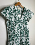 Ex Voto 100% Cotton White Green Bird Block Printed Maxi Dress