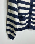 Nation LA 100% Cotton Chunky Knit Navy Striped Button Down Cardigan Sweater