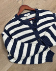 Nation LA 100% Cotton Chunky Knit Navy Striped Button Down Cardigan Sweater