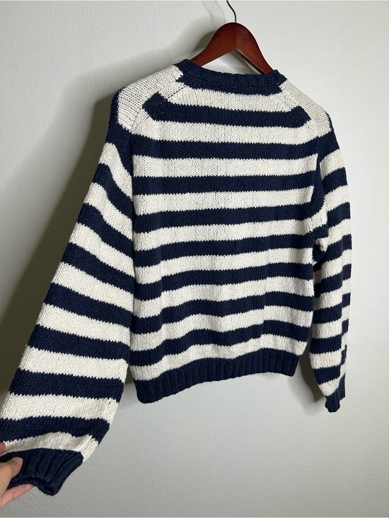 Nation LTD Nation LA 100% Cotton Chunky Knit Navy Striped Button Down Cardigan Sweater - Cotton