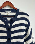 Nation LA 100% Cotton Chunky Knit Navy Striped Button Down Cardigan Sweater