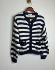 Nation LA 100% Cotton Chunky Knit Navy Striped Button Down Cardigan Sweater