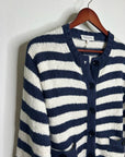 Nation LA 100% Cotton Chunky Knit Navy Striped Button Down Cardigan Sweater