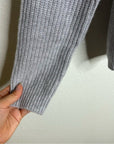 One Grey Day 100% Cashmere Textured Ribbed V - Neck Pullover Gray Sweater
