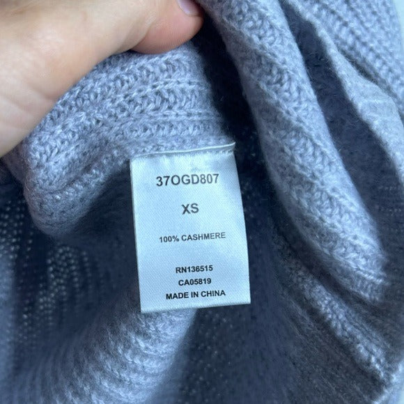One Grey Day 100% Cashmere Textured Ribbed V - Neck Pullover Gray Sweater