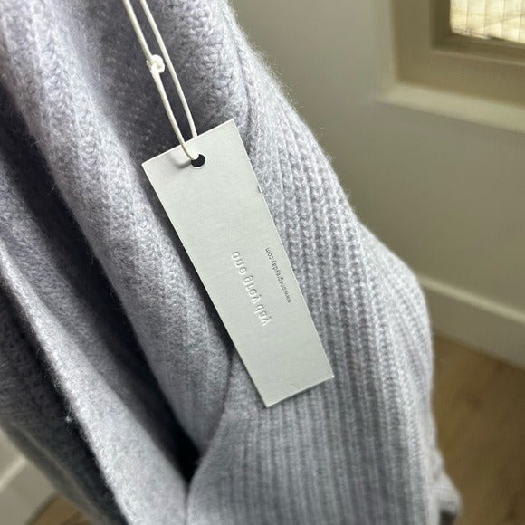 One Grey Day 100% Cashmere Textured Ribbed V - Neck Pullover Gray Sweater