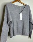 One Grey Day 100% Cashmere Textured Ribbed V - Neck Pullover Gray Sweater