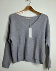 One Grey Day 100% Cashmere Textured Ribbed V - Neck Pullover Gray Sweater