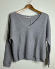 One Grey Day 100% Cashmere Textured Ribbed V - Neck Pullover Gray Sweater