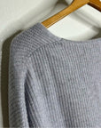 One Grey Day 100% Cashmere Textured Ribbed V - Neck Pullover Gray Sweater