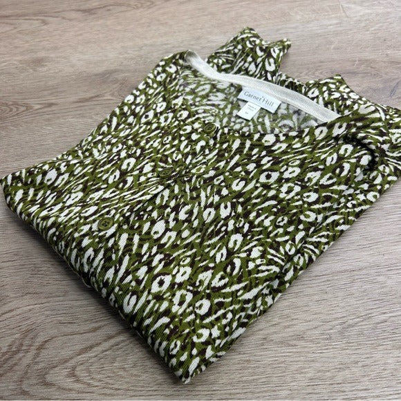 Garnet Hill Garnet Hill 100% Merino Wool Green Brown Neutral Button Down Cardigan Sweater - Wool