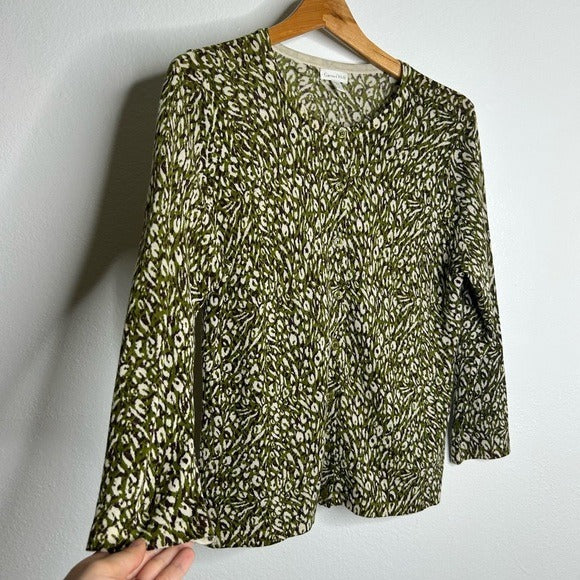 Garnet Hill Garnet Hill 100% Merino Wool Green Brown Neutral Button Down Cardigan Sweater - Wool