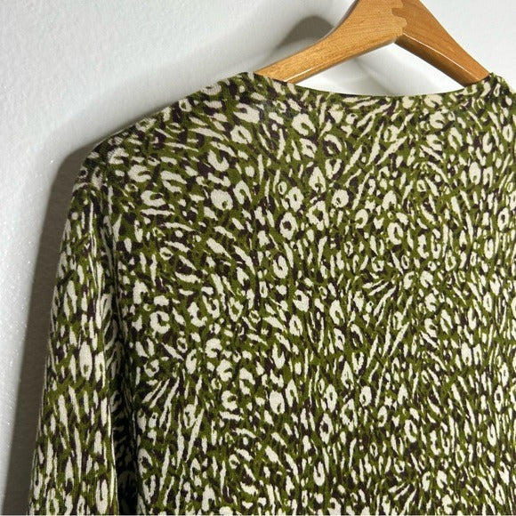 Garnet Hill 100% Merino Wool Green Brown Neutral Button Down Cardigan Sweater