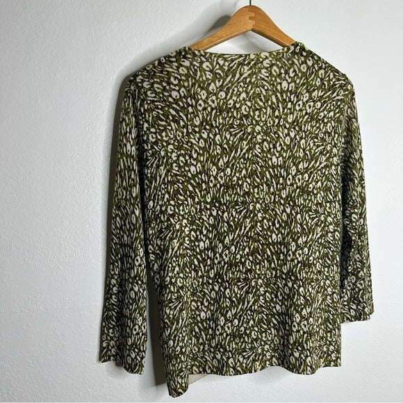 Garnet Hill 100% Merino Wool Green Brown Neutral Button Down Cardigan Sweater