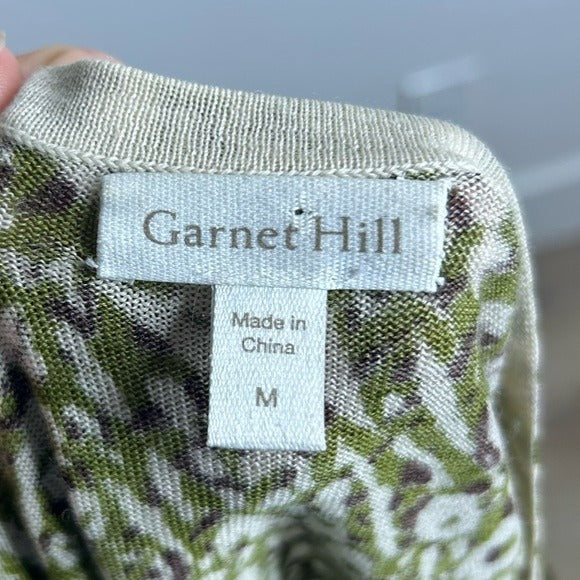 Garnet Hill 100% Merino Wool Green Brown Neutral Button Down Cardigan Sweater