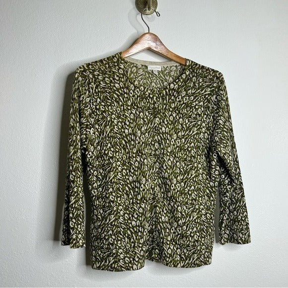 Garnet Hill Garnet Hill 100% Merino Wool Green Brown Neutral Button Down Cardigan Sweater - Wool