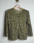 Garnet Hill 100% Merino Wool Green Brown Neutral Button Down Cardigan Sweater
