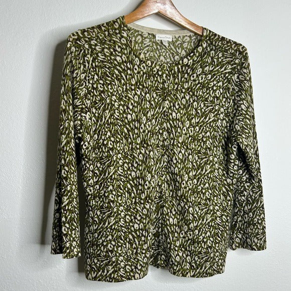 Garnet Hill Garnet Hill 100% Merino Wool Green Brown Neutral Button Down Cardigan Sweater - Wool
