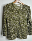 Garnet Hill 100% Merino Wool Green Brown Neutral Button Down Cardigan Sweater