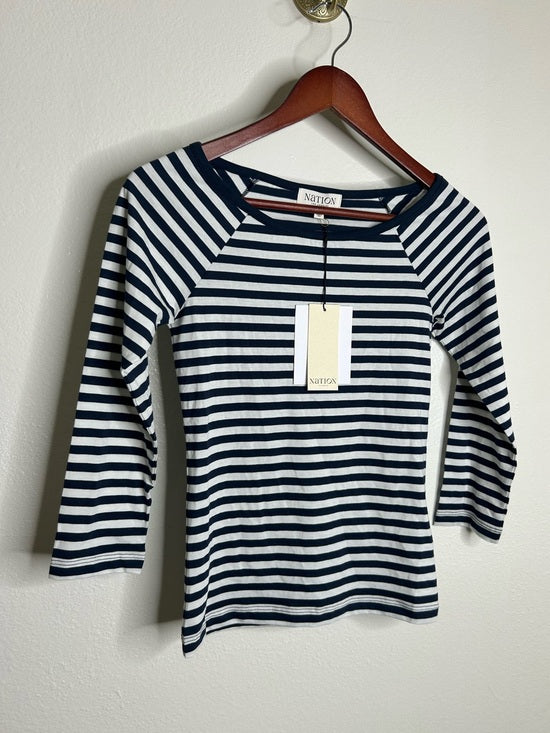 Nation LTD Nation LA 100% Pima Cotton Danika Scoop Neck Tee - Navy City Stripe - Cotton