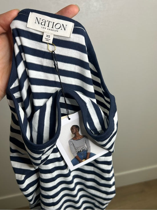 Nation LA 100% Pima Cotton Danika Scoop Neck Tee - Navy City Stripe