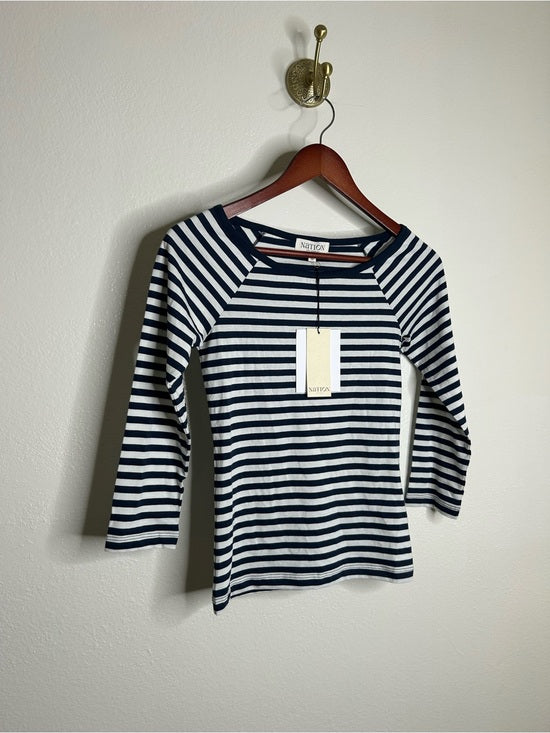 Nation LTD Nation LA 100% Pima Cotton Danika Scoop Neck Tee - Navy City Stripe - Cotton