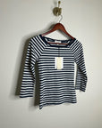 Nation LA 100% Pima Cotton Danika Scoop Neck Tee - Navy City Stripe