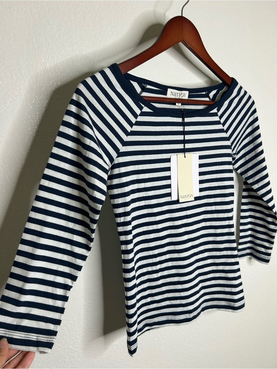 Nation LTD Nation LA 100% Pima Cotton Danika Scoop Neck Tee - Navy City Stripe - Cotton