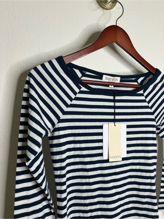 Nation LTD Nation LA 100% Pima Cotton Danika Scoop Neck Tee - Navy City Stripe - Cotton
