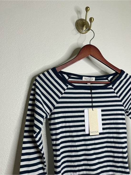 Nation LA 100% Pima Cotton Danika Scoop Neck Tee - Navy City Stripe