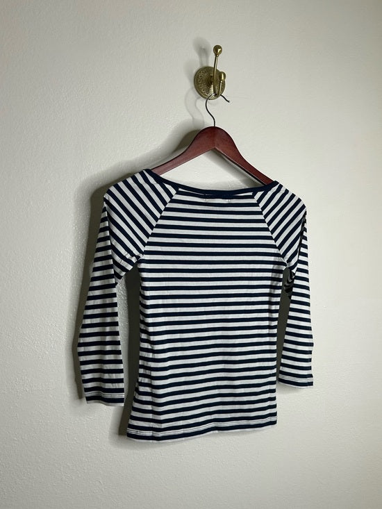Nation LA 100% Pima Cotton Danika Scoop Neck Tee - Navy City Stripe
