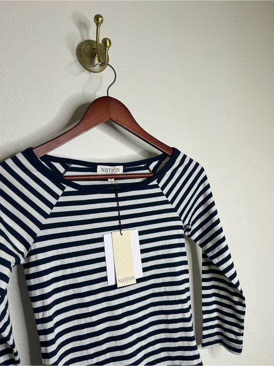 Nation LA 100% Pima Cotton Danika Scoop Neck Tee - Navy City Stripe