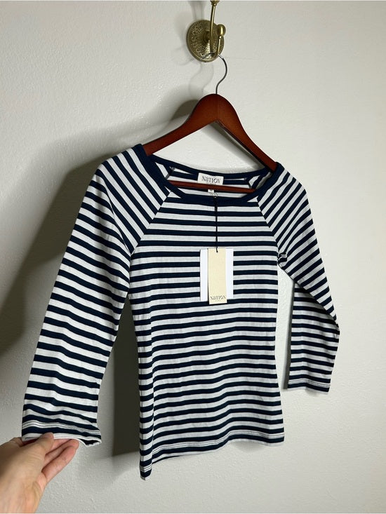 Nation LA 100% Pima Cotton Danika Scoop Neck Tee - Navy City Stripe