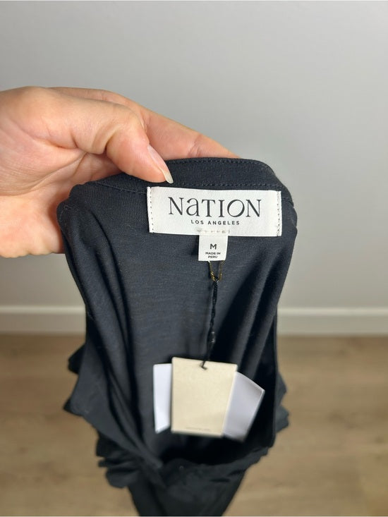 Nation LTD 100% Pima Cotton V - Neck Ruffle Blondie Short Sleeve Top