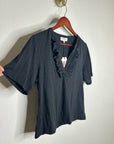 Nation LTD 100% Pima Cotton V - Neck Ruffle Blondie Short Sleeve Top