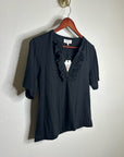 Nation LTD 100% Pima Cotton V - Neck Ruffle Blondie Short Sleeve Top