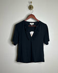 Nation LTD 100% Pima Cotton V - Neck Ruffle Blondie Short Sleeve Top