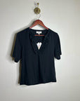 Nation LTD 100% Pima Cotton V - Neck Ruffle Blondie Short Sleeve Top