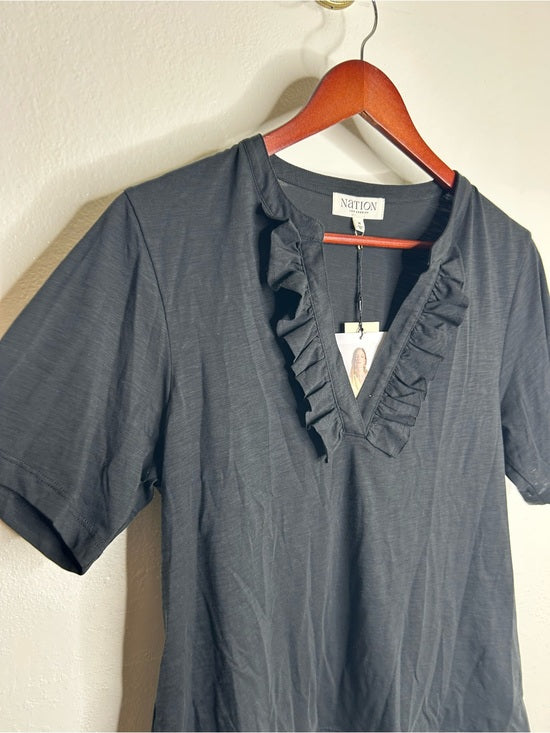 Nation LTD 100% Pima Cotton V - Neck Ruffle Blondie Short Sleeve Top