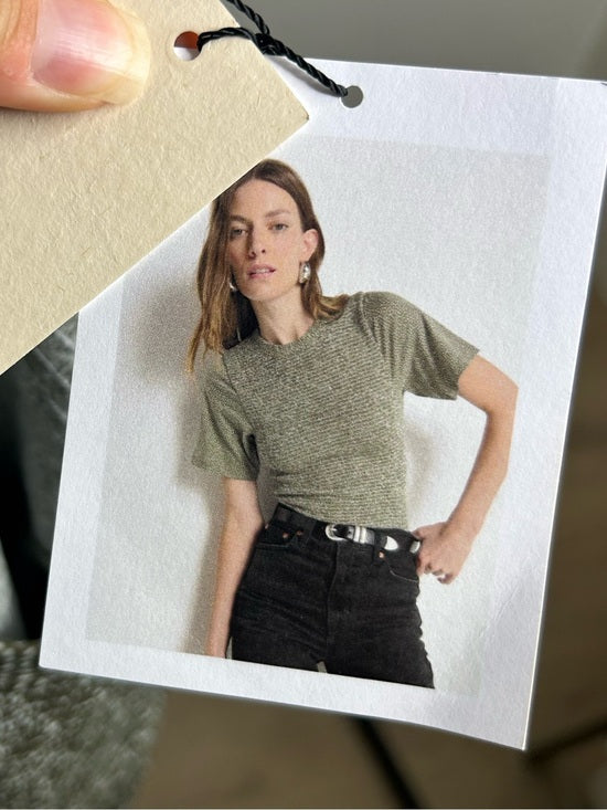 Nation LA 100% Pima Cotton Olivia Smocked Short Sleeve Green T - Shirt