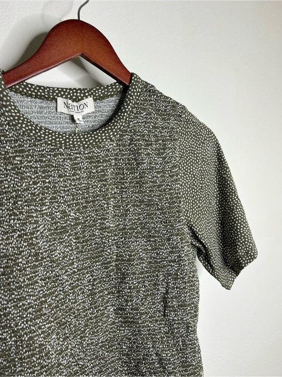 Nation LA 100% Pima Cotton Olivia Smocked Short Sleeve Green T - Shirt